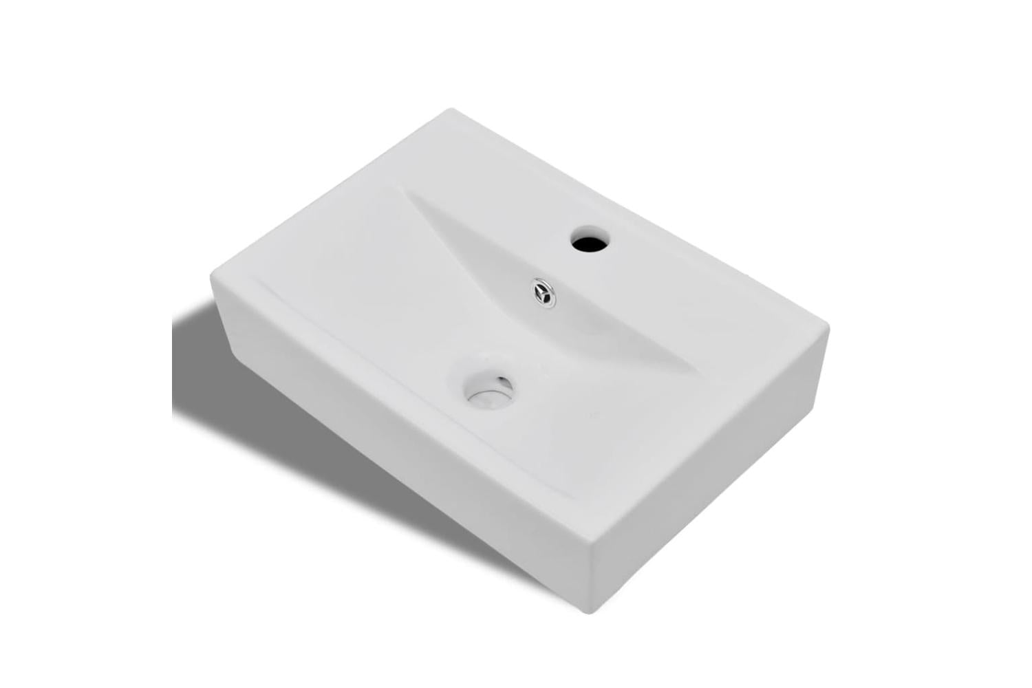 Vidaxl 141932 Ceramic Bathroom Sink Basin Faucet/overflow Hole White Rectangular-2