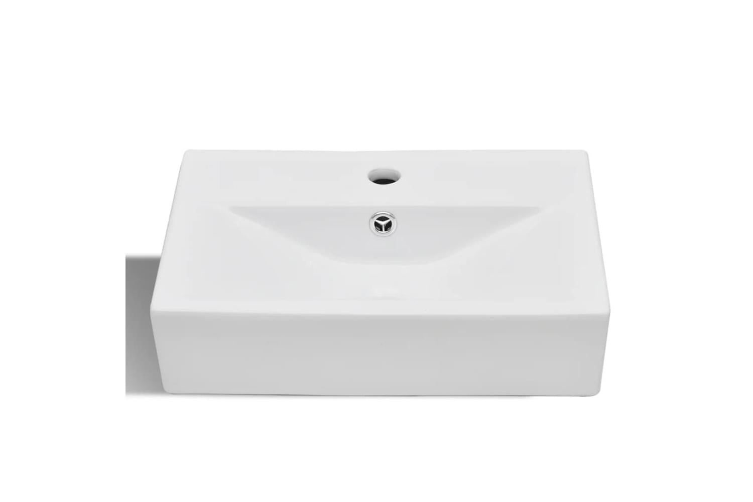 Vidaxl 141932 Ceramic Bathroom Sink Basin Faucet/overflow Hole White Rectangular-3