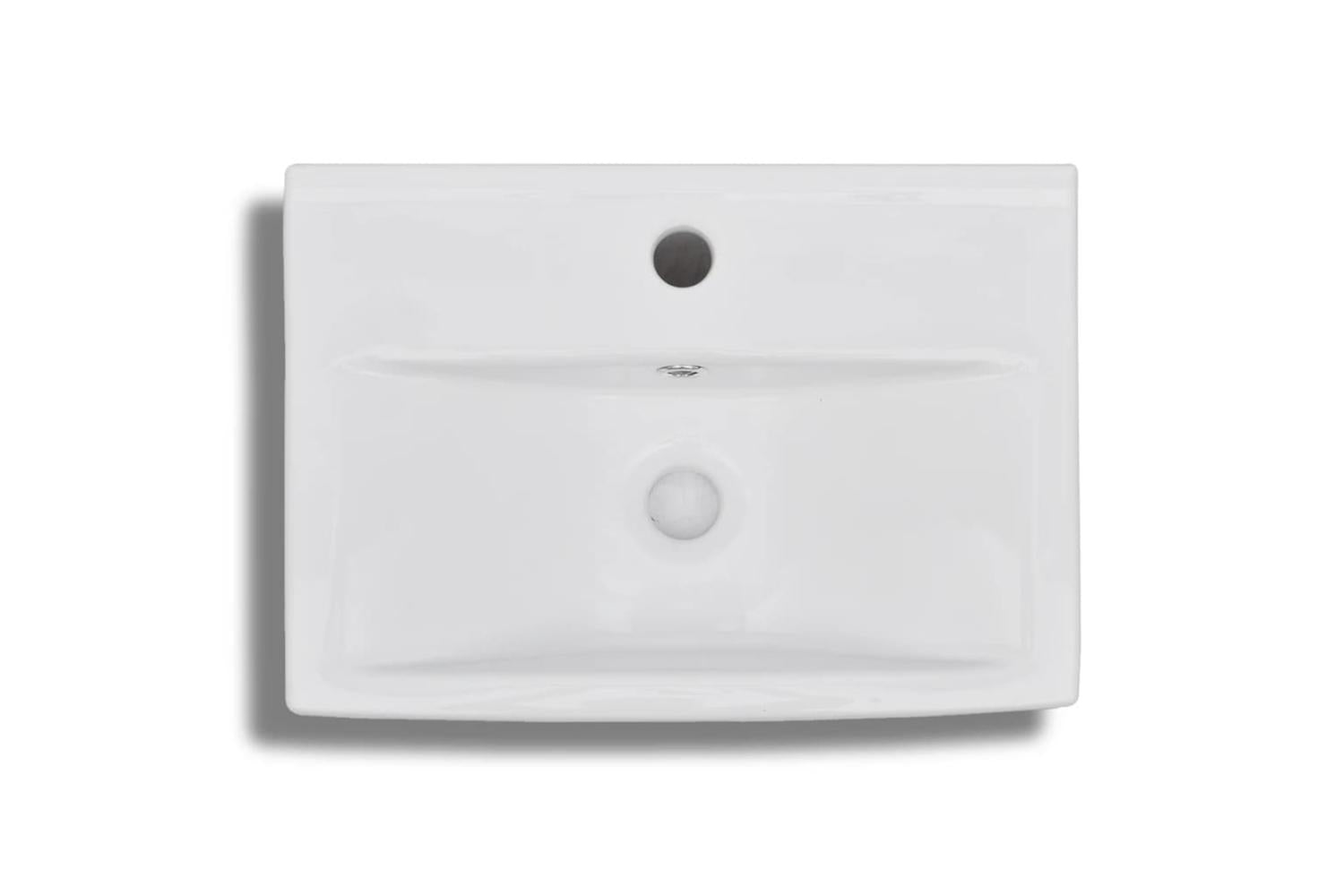 Vidaxl 141932 Ceramic Bathroom Sink Basin Faucet/overflow Hole White Rectangular-4