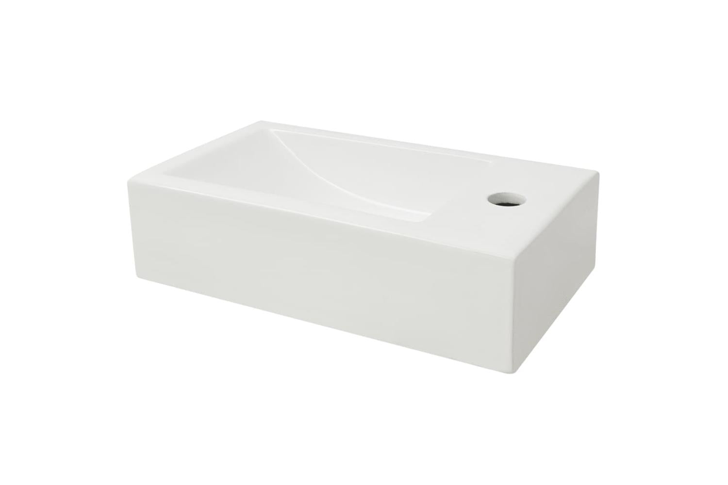 vidaXL 142343 Basin With Faucet Hole Rectangular Ceramic White 46x25.5x12cm-3