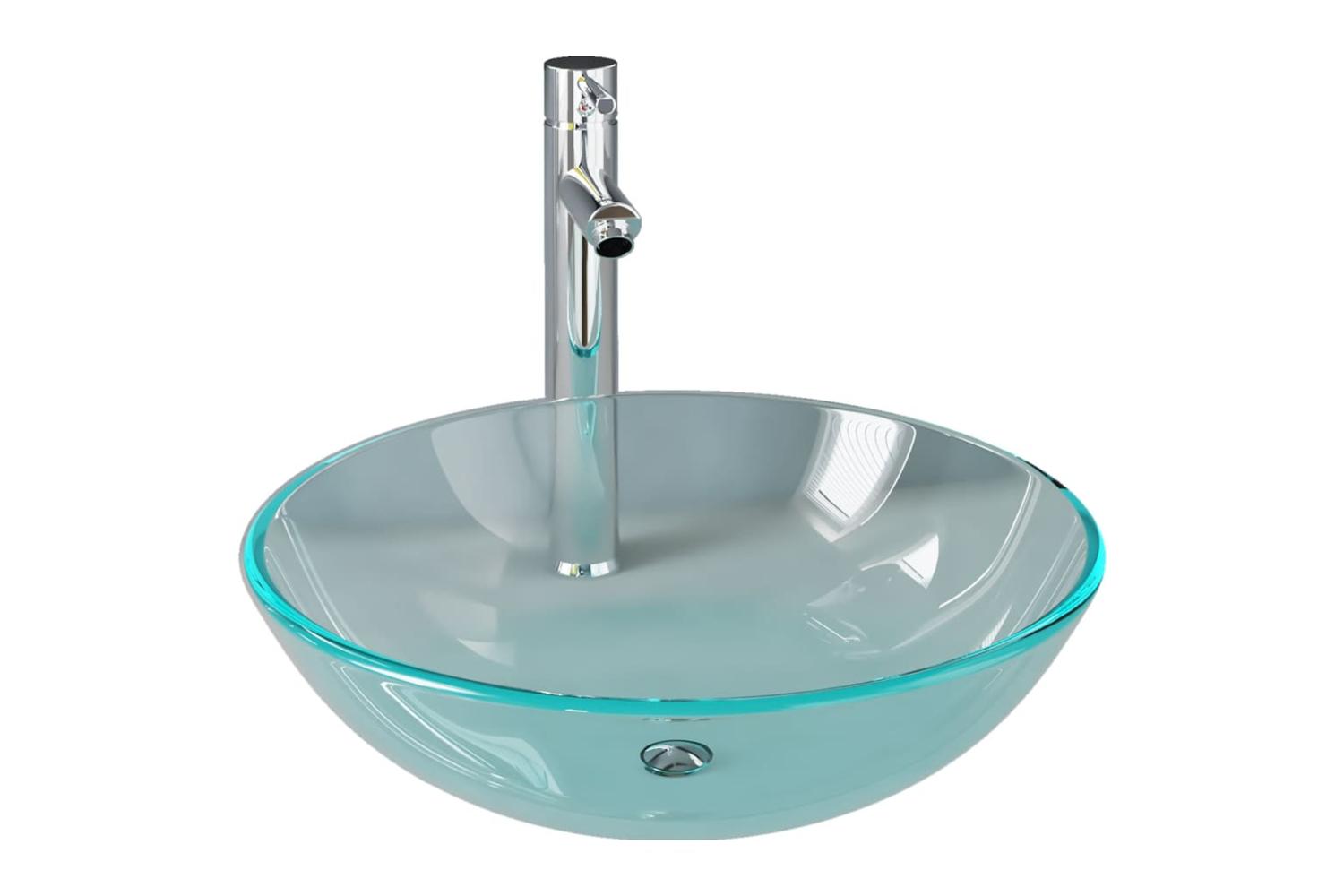 Vidaxl 3098439 Bathroom Sink With Tap And Push Drain Clear Tempered Glass-2