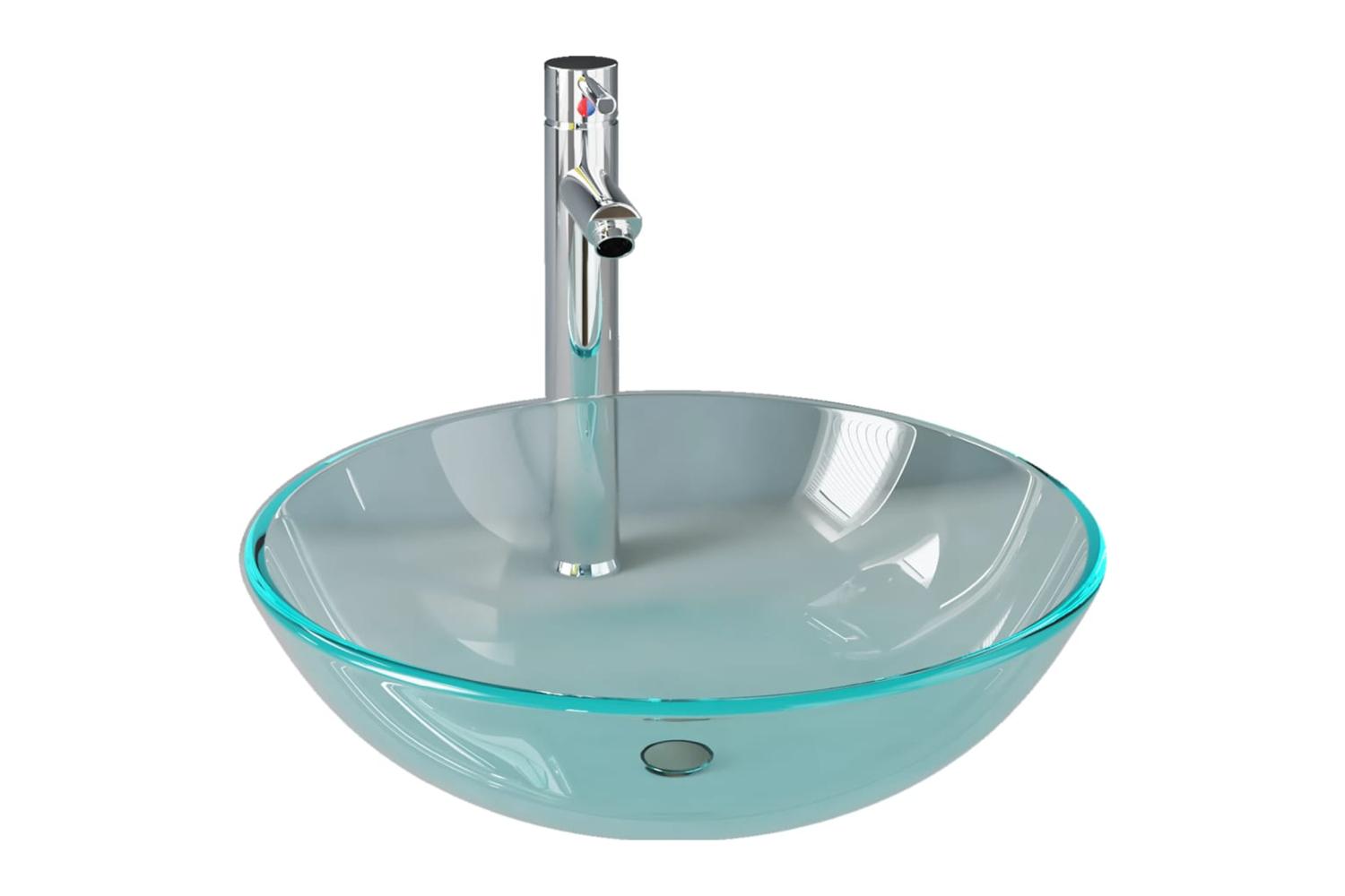 Vidaxl 3098443 Bathroom Sink With Tap And Push Drain Clear Tempered Glass