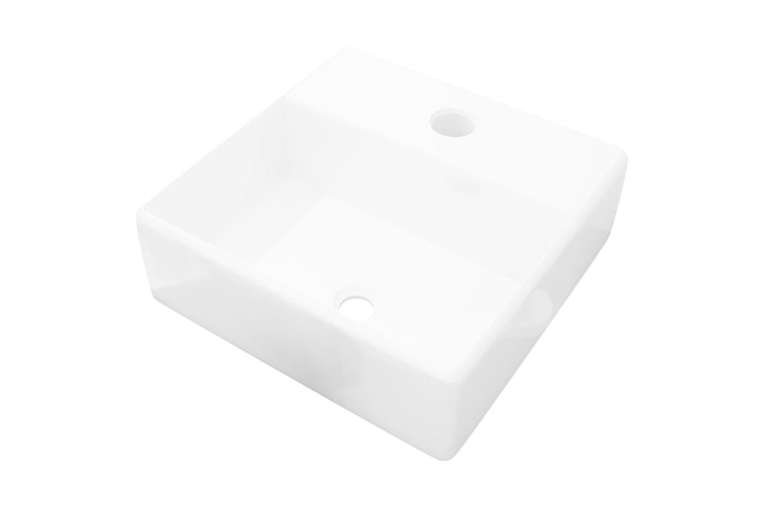 Vidaxl 141940 Ceramic Bathroom Sink Basin With Faucet Hole White Square