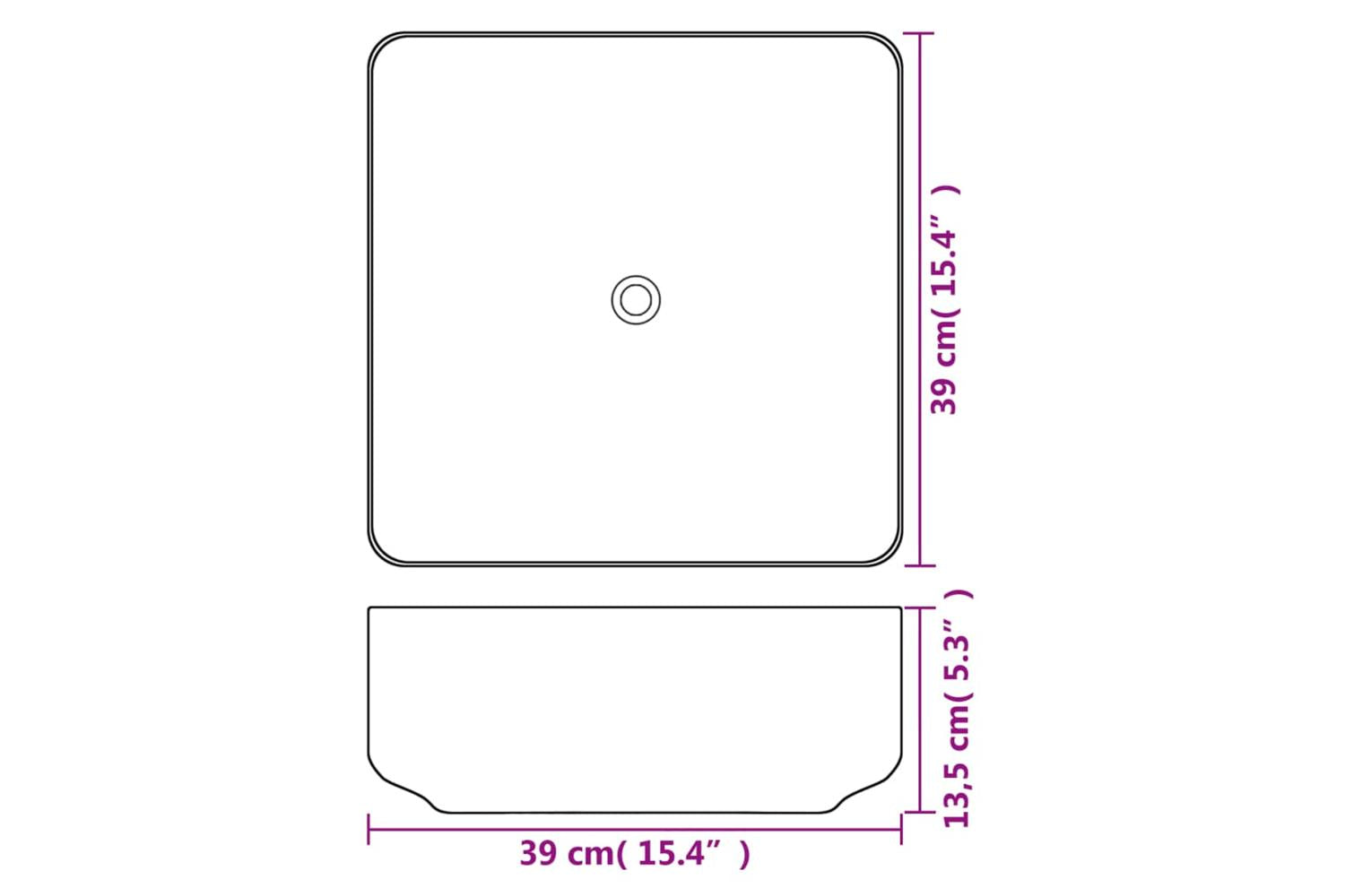 vidaXL 142338 Basin Square Ceramic White 38x38x13.5cm-4