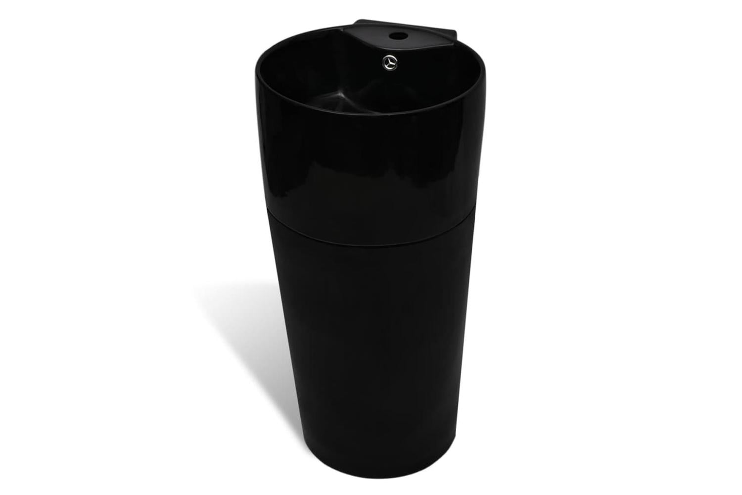 Vidaxl 141943 Ceramic Stand Bathroom Sink Basin Faucet/overflow Hole Black Round