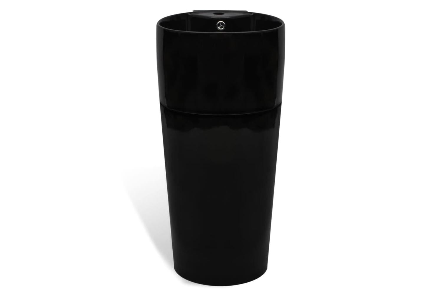 Vidaxl 141943 Ceramic Stand Bathroom Sink Basin Faucet/overflow Hole Black Round-3