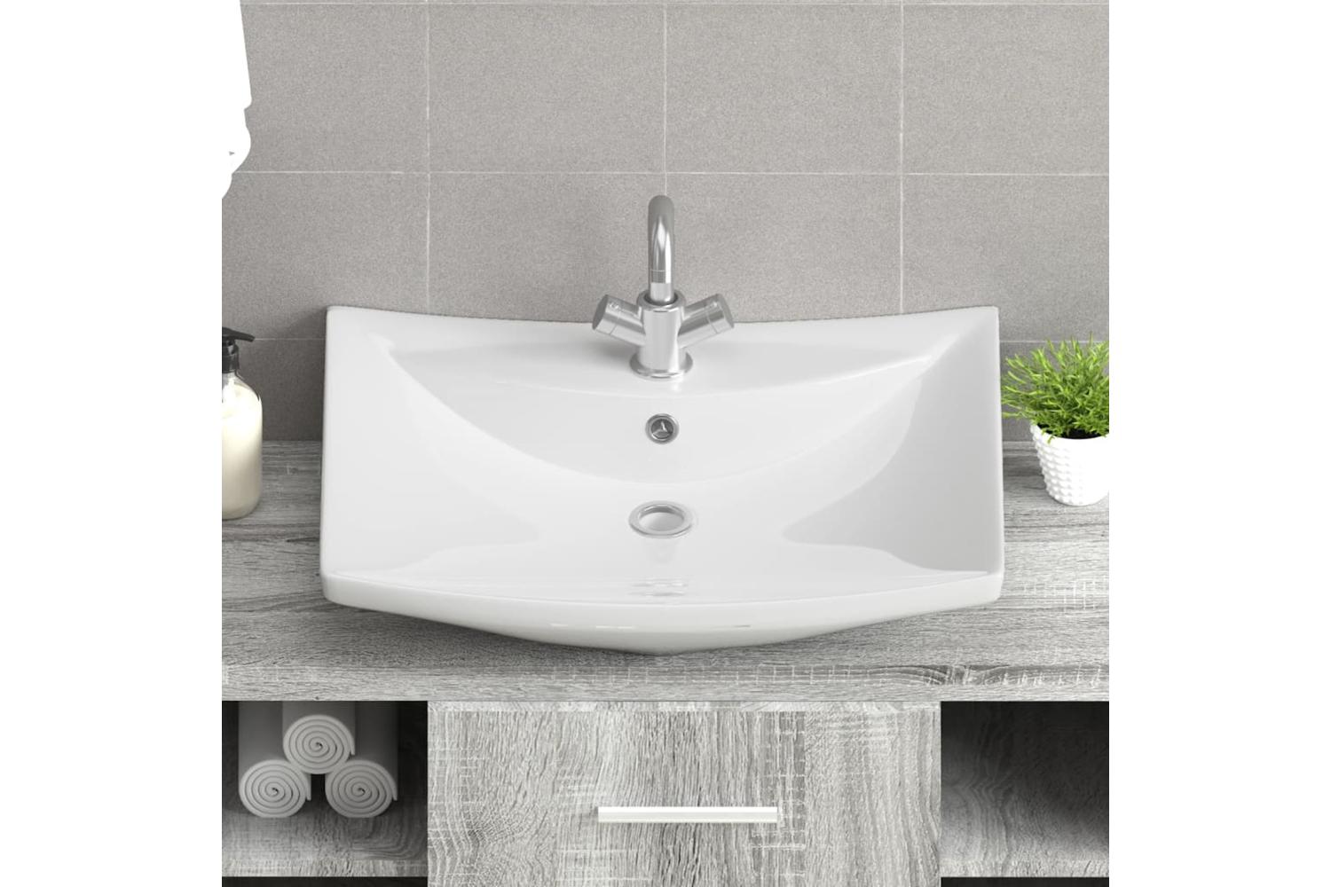 Vidaxl 140688 Luxury Ceramic Basin Rectangular With Overflow & Faucet Hole-7