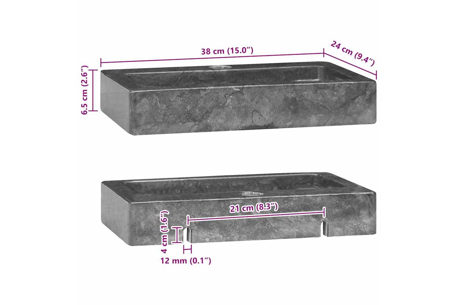 Vidaxl Sink Grey 38x24x6.5 Cm Marble-6