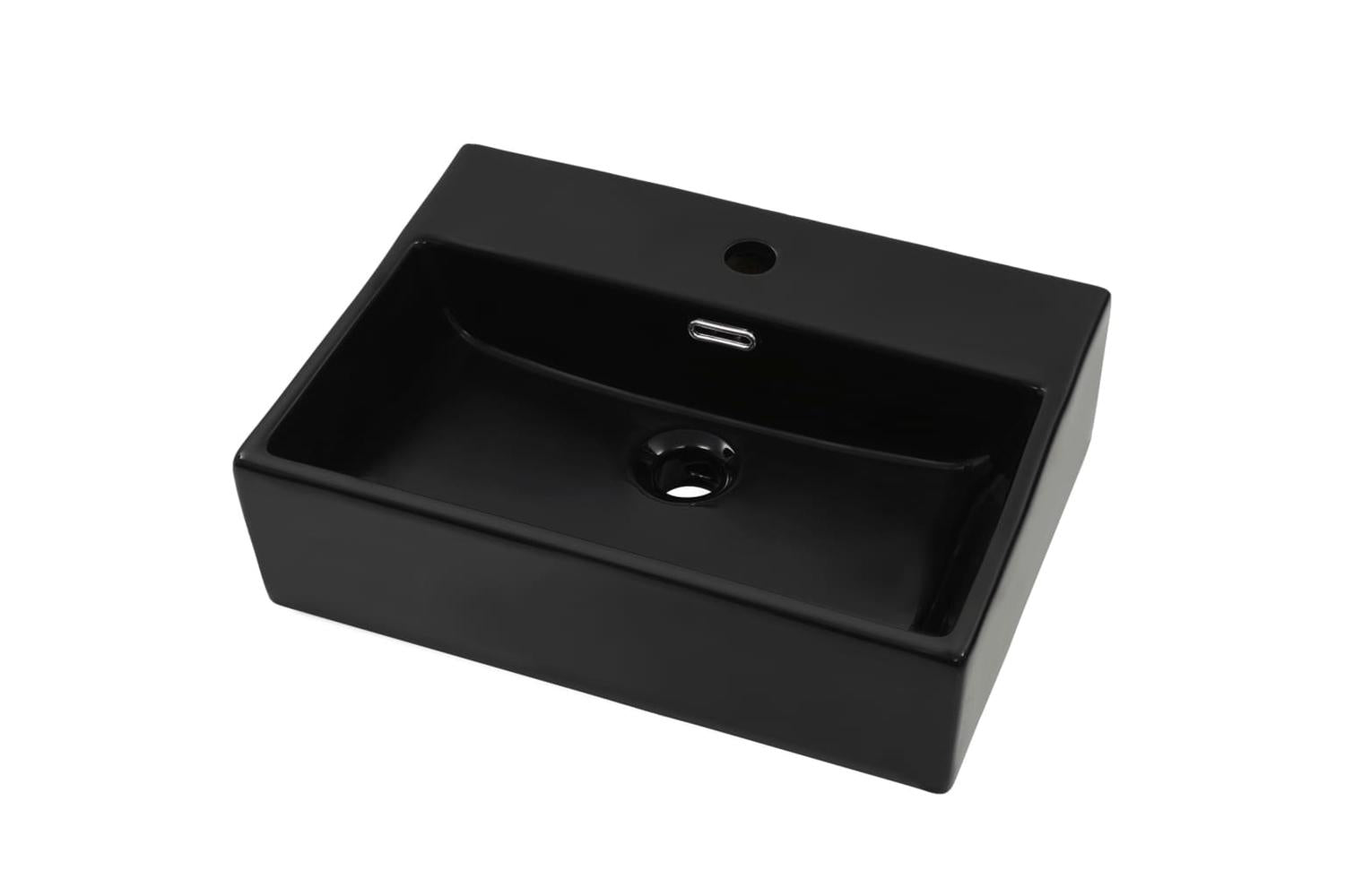 vidaXL 142741 Basin With Faucet Hole Ceramic Black 51.5x38.5x15cm-2
