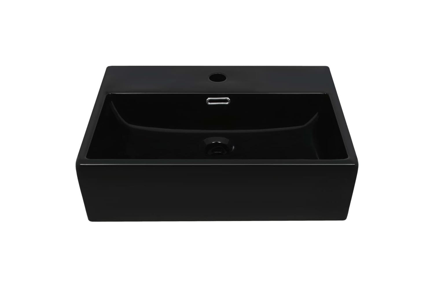 vidaXL 142741 Basin With Faucet Hole Ceramic Black 51.5x38.5x15cm-3