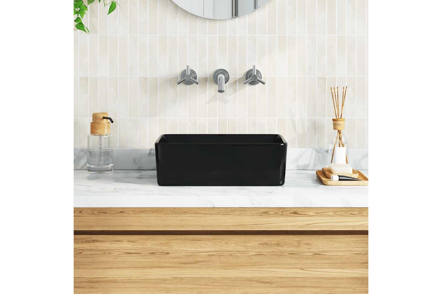 vidaXL 143920 Wash Basin 40x30x13cm Ceramic Black-2
