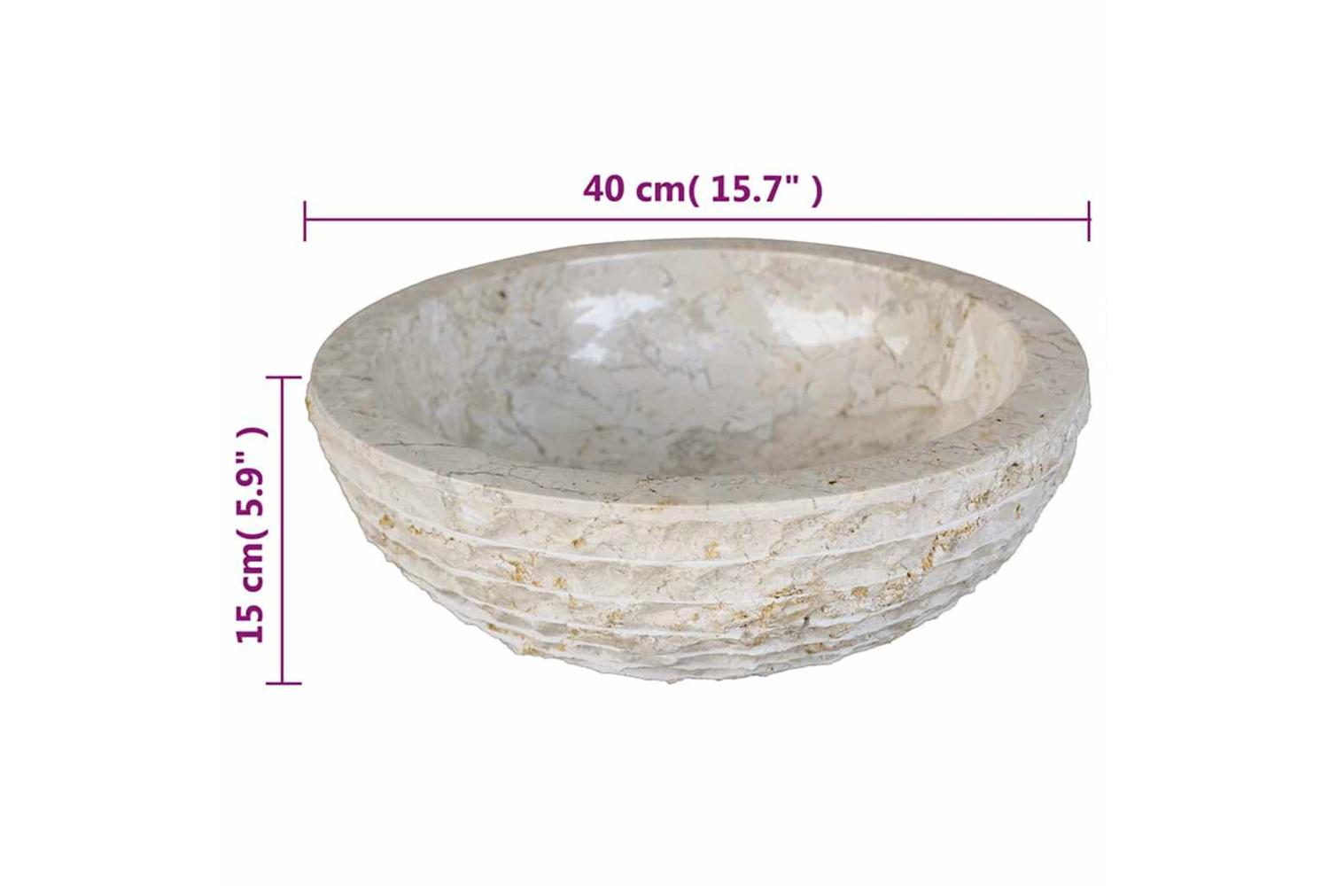 vidaXL 242673 Basin Marble 40cm Cream-5