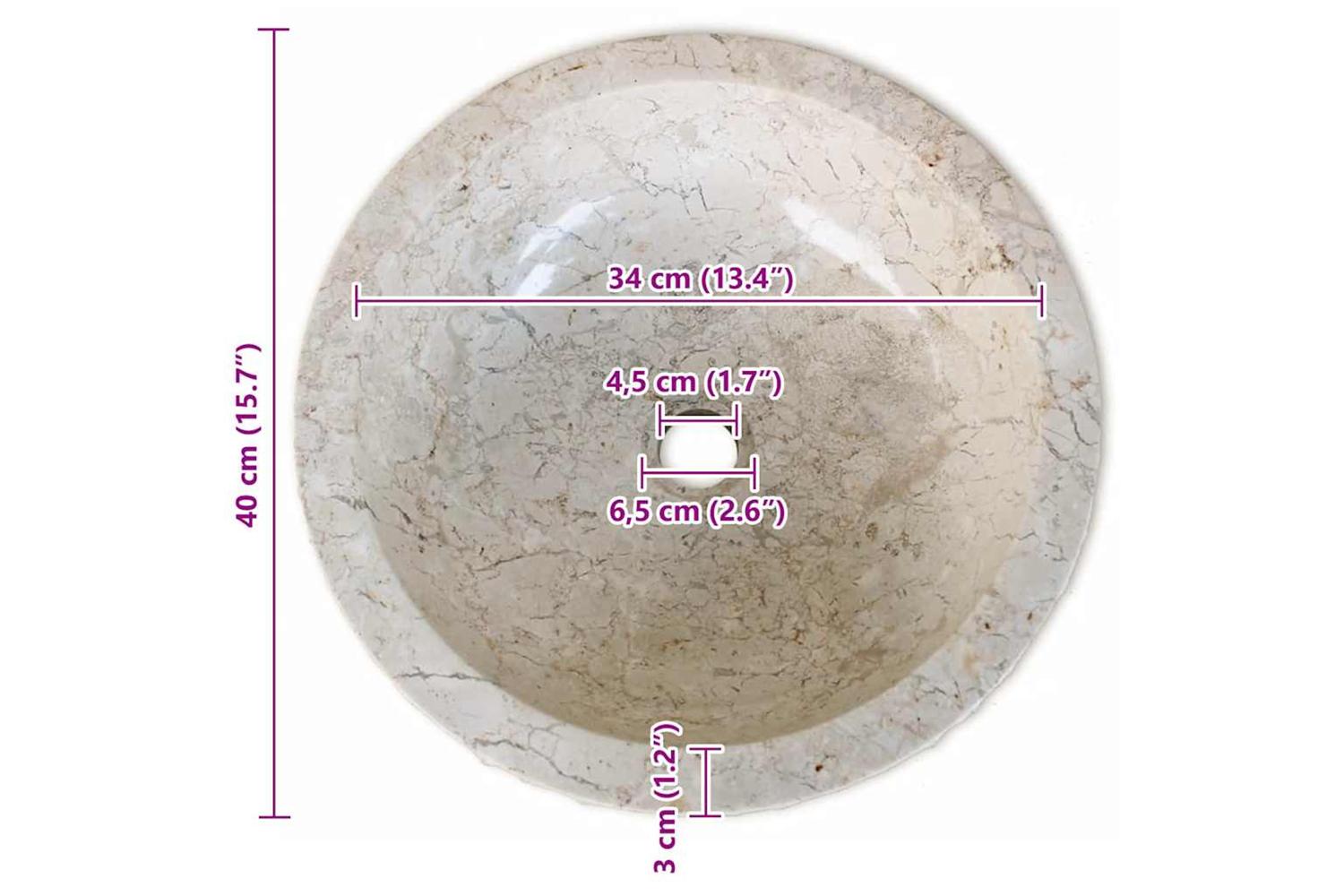 vidaXL 242673 Basin Marble 40cm Cream-6