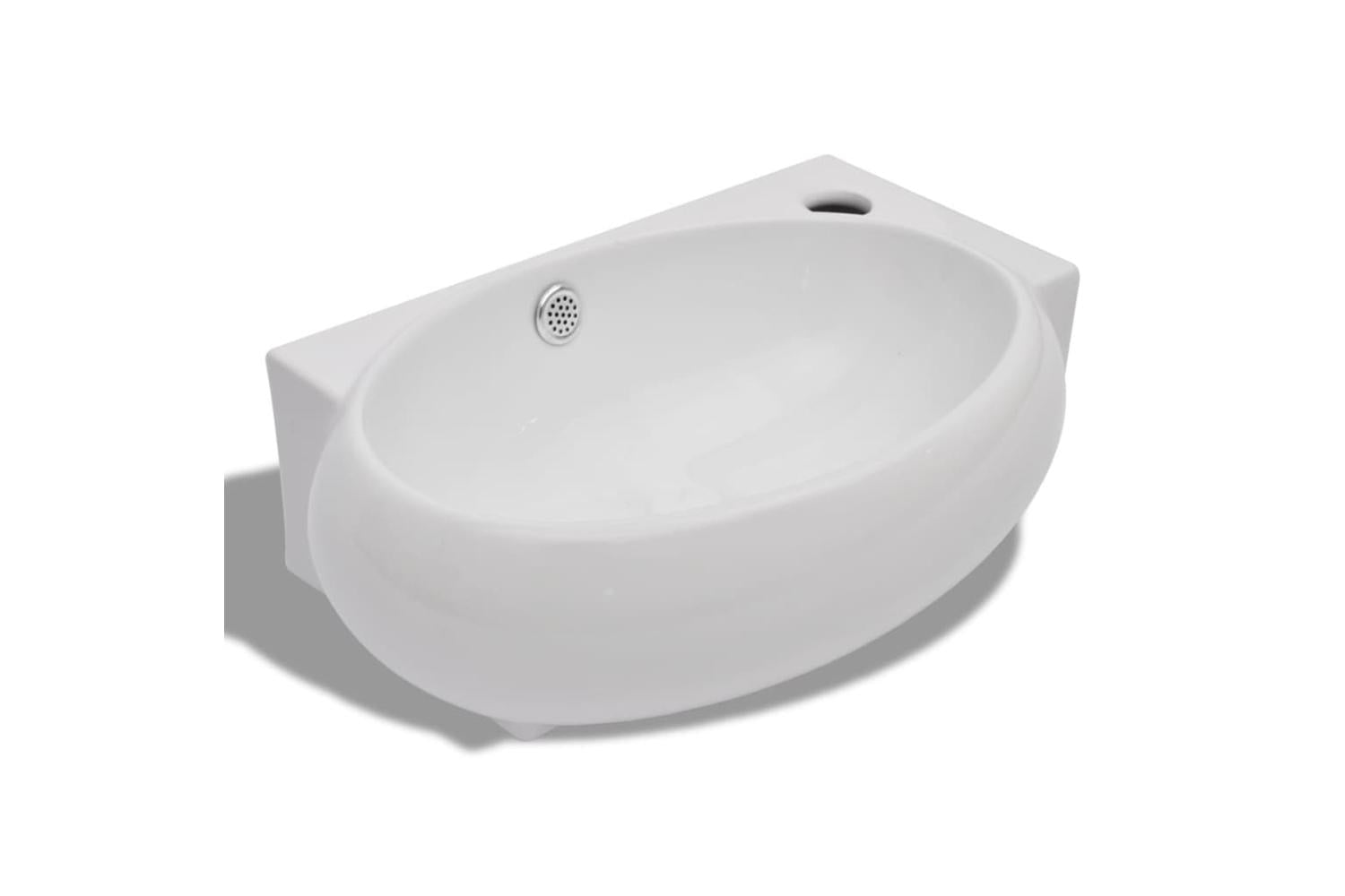 Vidaxl Ceramic Sink Basin Faucet & Overflow Hole Bathroom White