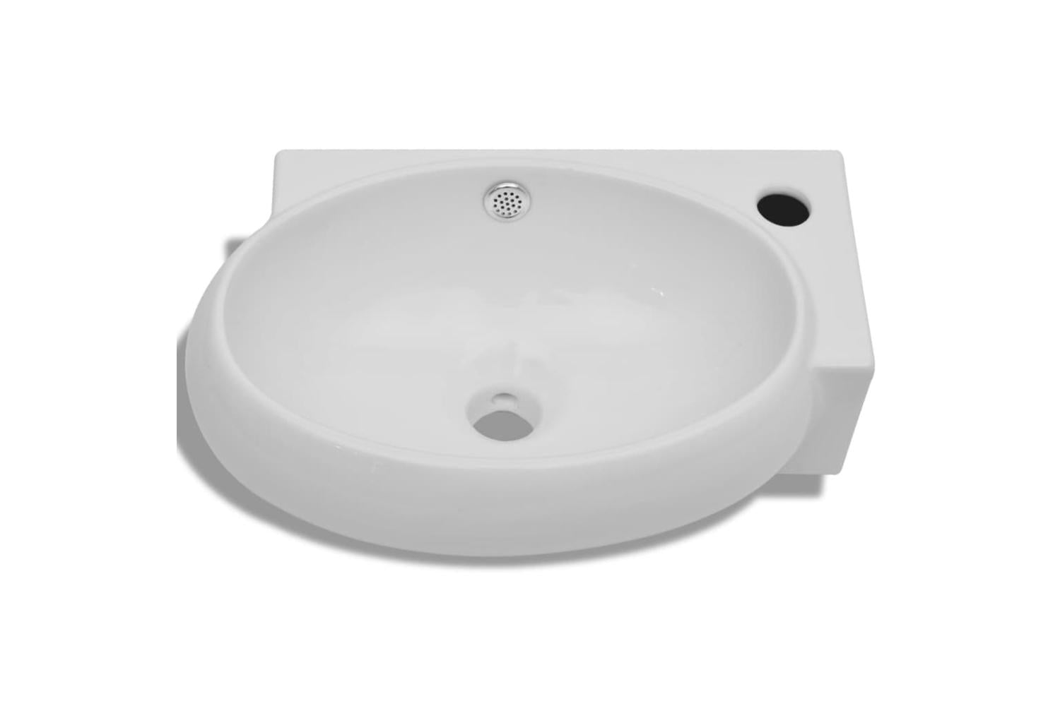 Vidaxl Ceramic Sink Basin Faucet & Overflow Hole Bathroom White-3