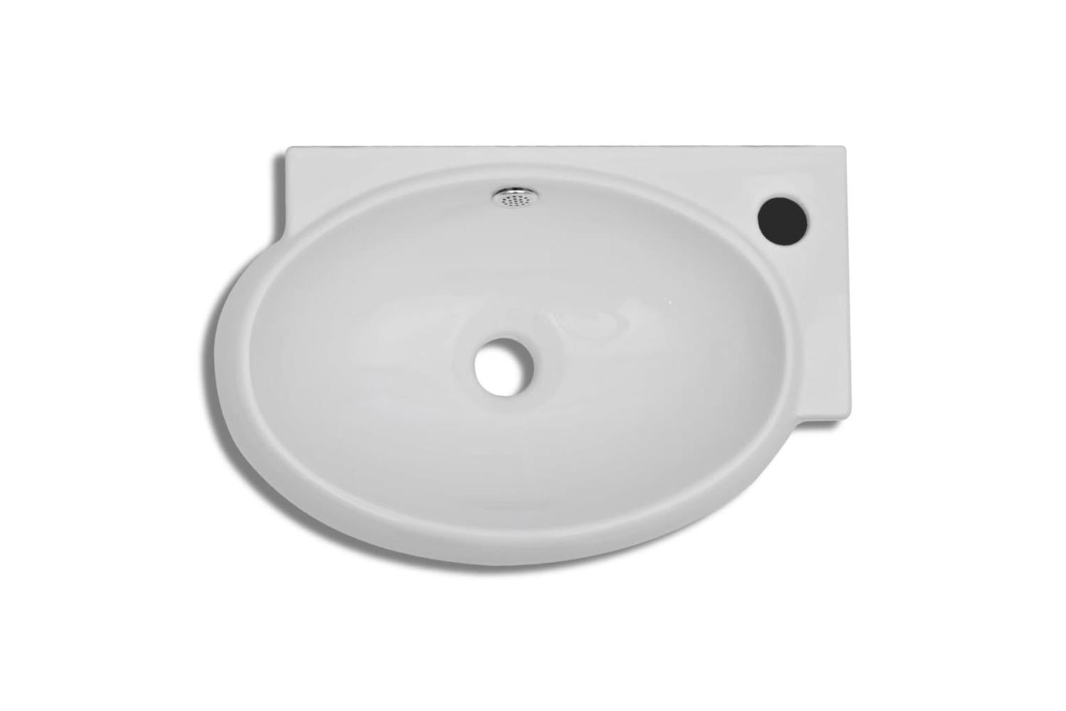 Vidaxl Ceramic Sink Basin Faucet & Overflow Hole Bathroom White-4
