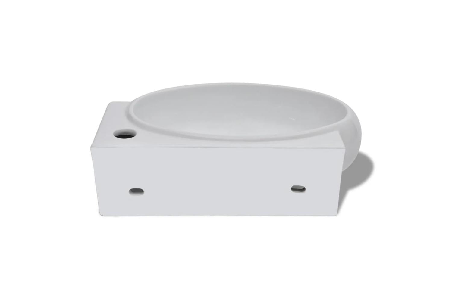 Vidaxl Ceramic Sink Basin Faucet & Overflow Hole Bathroom White-6
