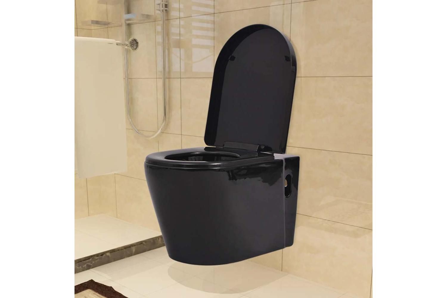 Vidaxl Wall Hung Toilet With Concealed Cistern Ceramic Black-2