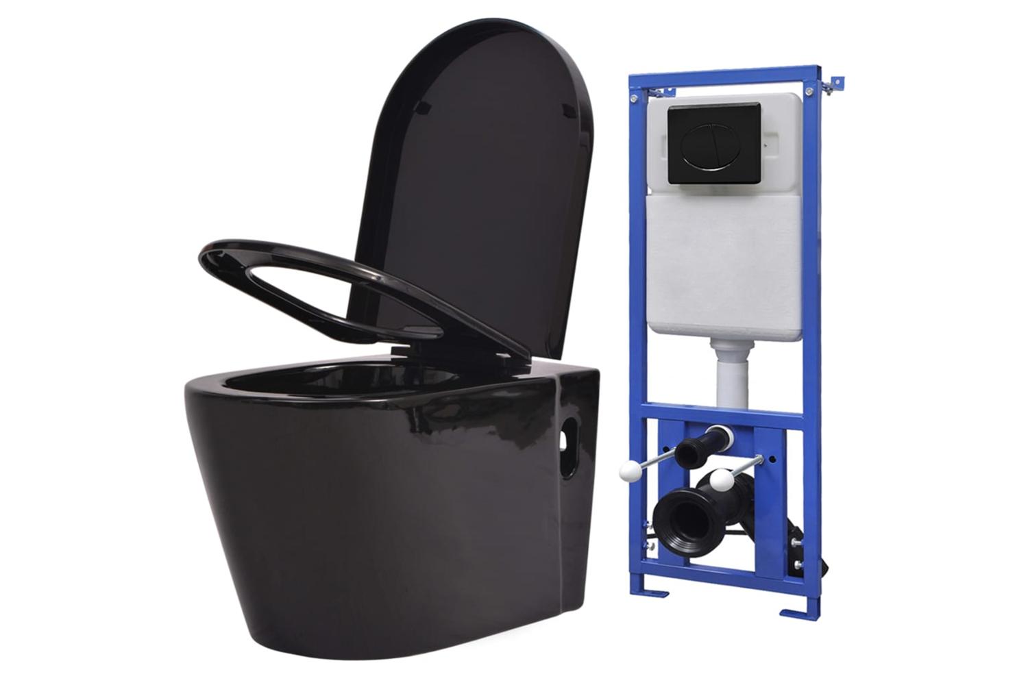 Vidaxl 3054477 Wall Hung Toilet With Concealed Cistern Ceramic Black