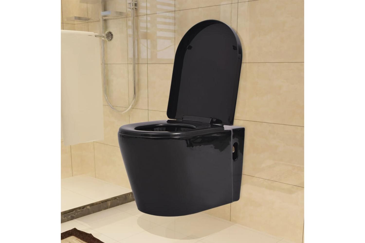Vidaxl 3054477 Wall Hung Toilet With Concealed Cistern Ceramic Black-2