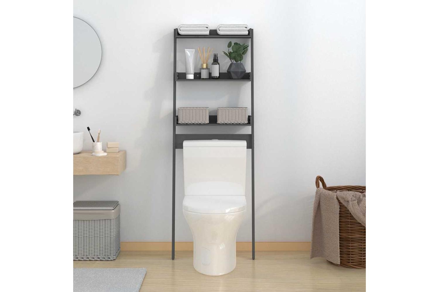 vidaXL 824655 Toilet Rack Grey 63.5x32x179cm Solid Wood Pine-3
