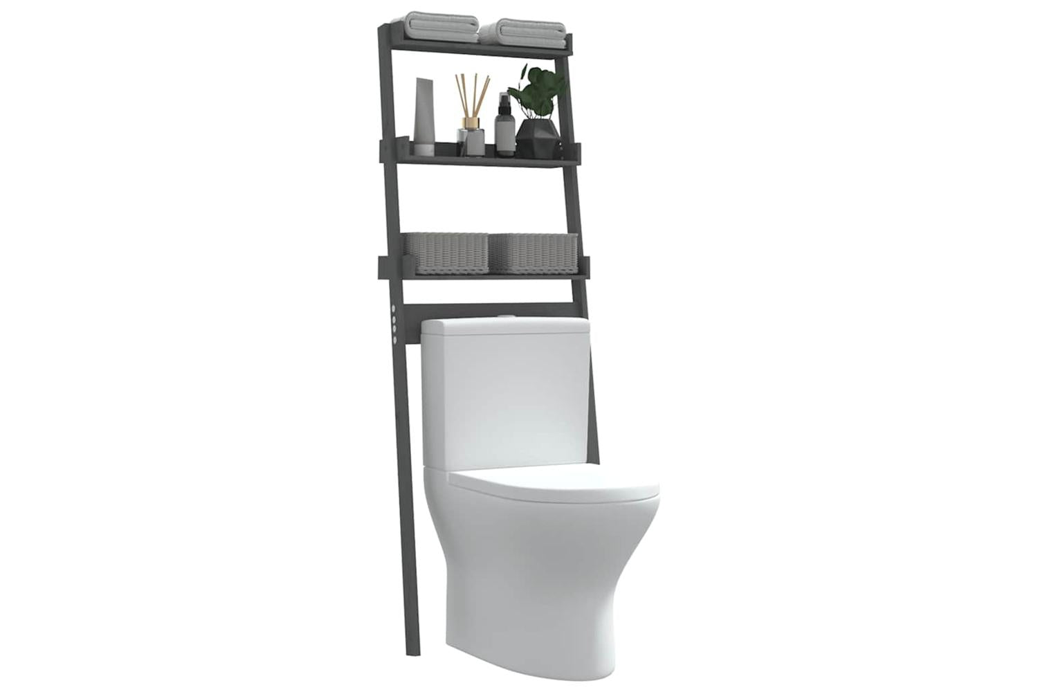 vidaXL 824655 Toilet Rack Grey 63.5x32x179cm Solid Wood Pine-4