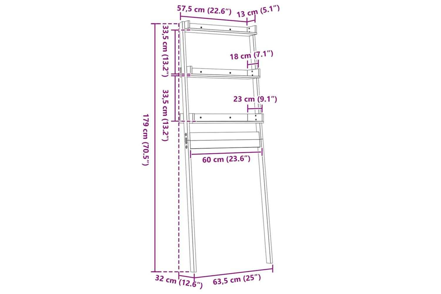 vidaXL 824655 Toilet Rack Grey 63.5x32x179cm Solid Wood Pine-8