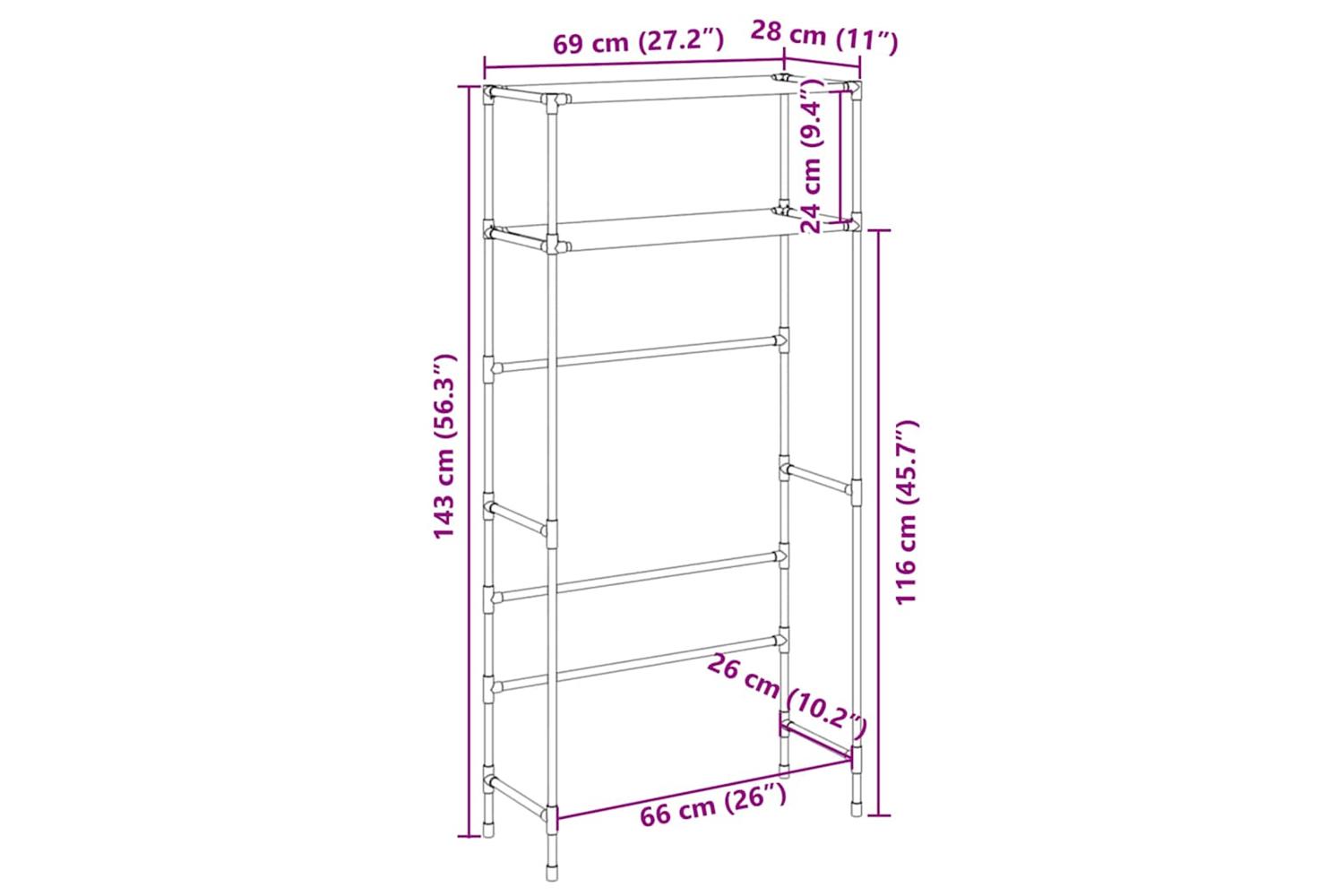 Vidaxl 2-tier Storage Rack Over Washing Machine Grey 69x28x143 Cm Iron-8
