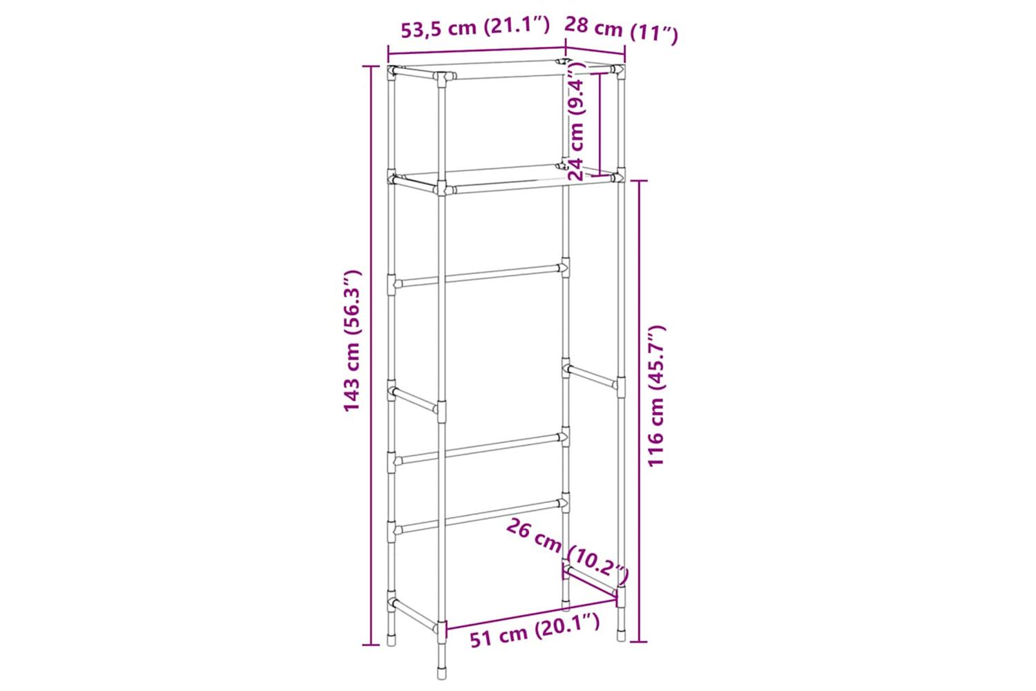 Vidaxl 2-tier Storage Rack Over Toilet Black 53.5x28x143 Cm Iron-8