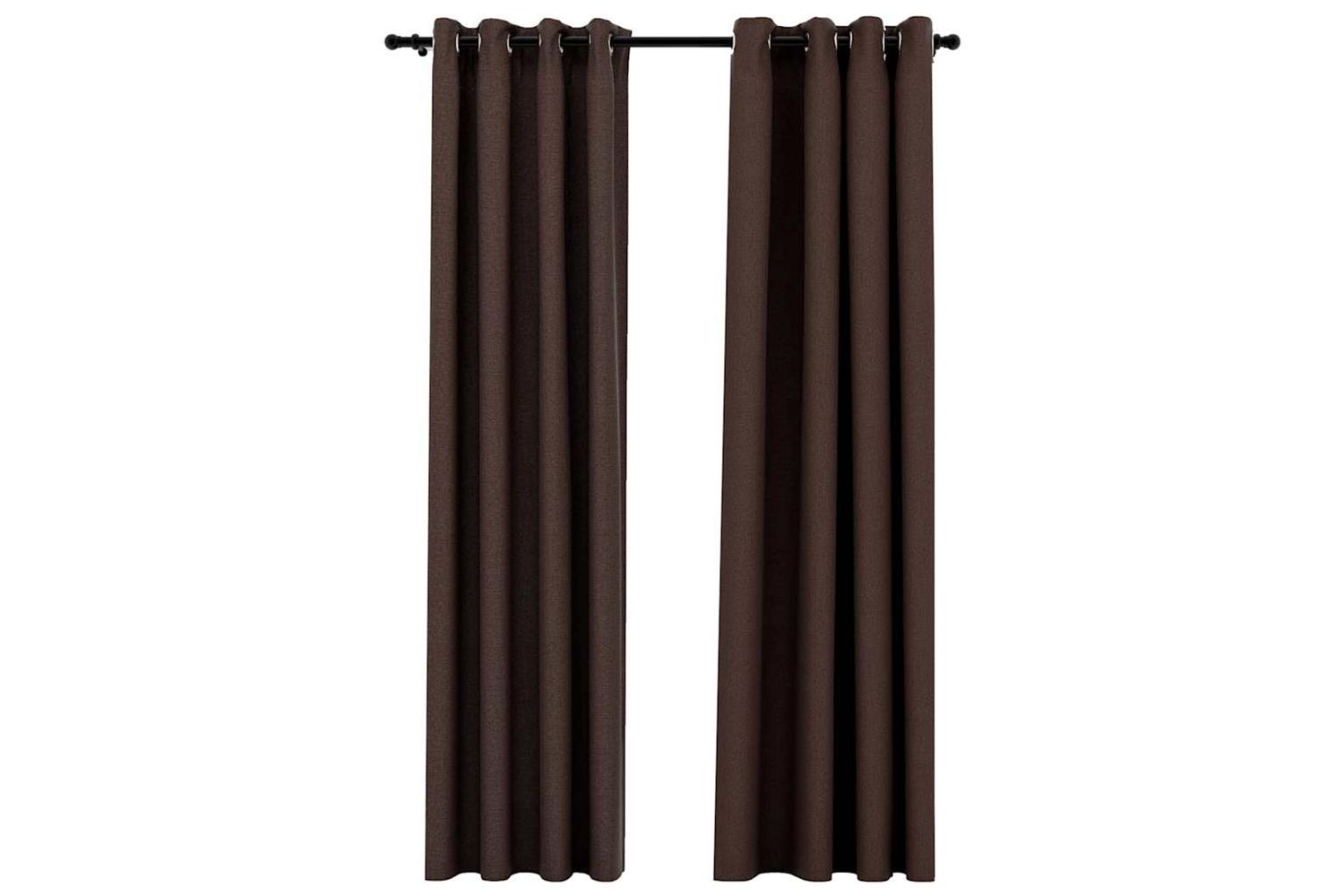 Vidaxl Linen-look Blackout Curtains With Grommets 2pcs Taupe 140x245cm-2