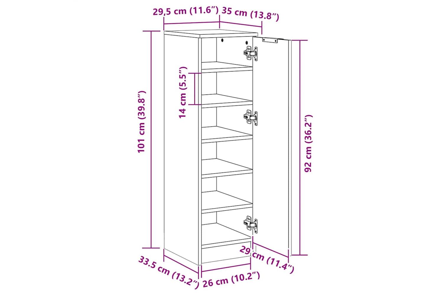 Vidaxl Shoe Cabinet Grey Sonoma 30x35x100 Cm Engineered Wood-9