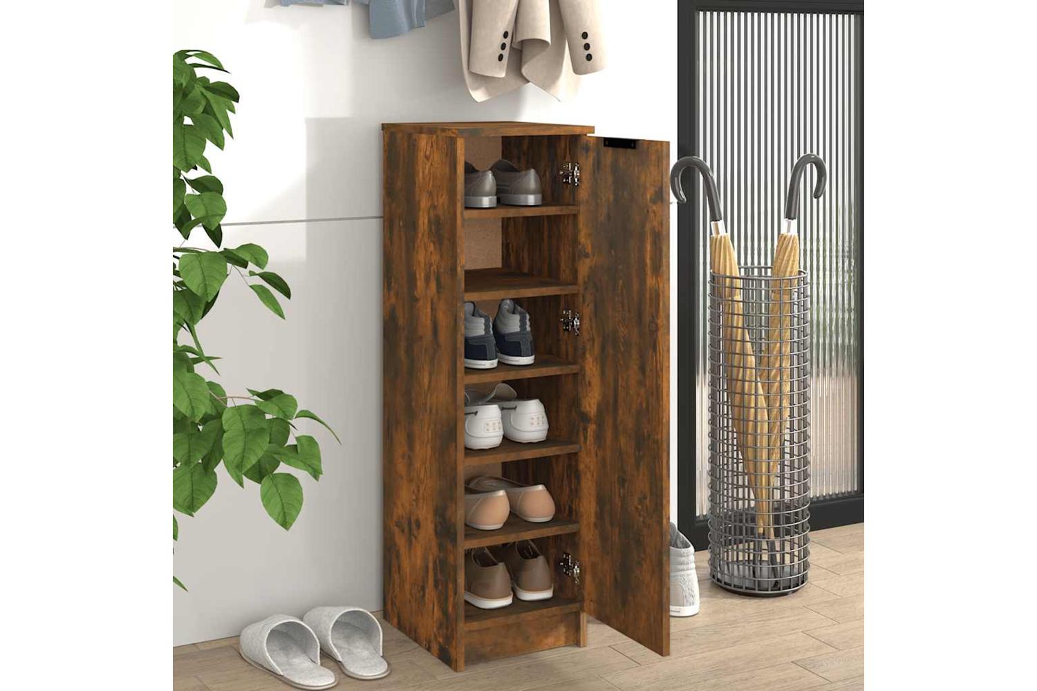 Vidaxl Shoe Cabinet Smoked Oak 30x35x100 Cm Engineered Wood-3