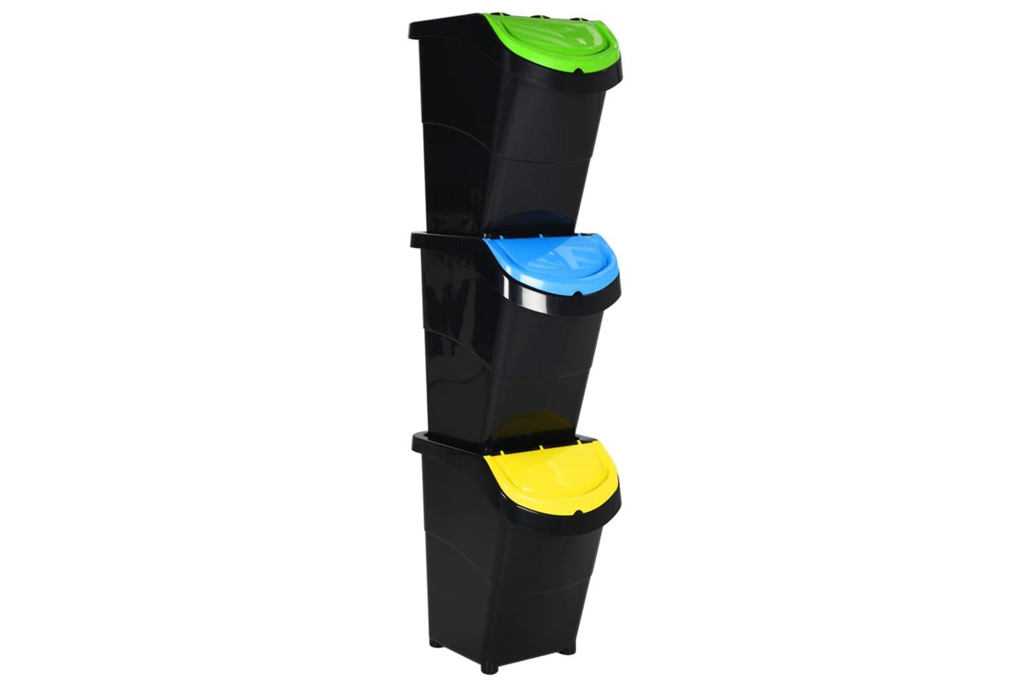 Vidaxl 364071 Stackable Waste Bins With Lids 3 Pcs Black Pp 120 L