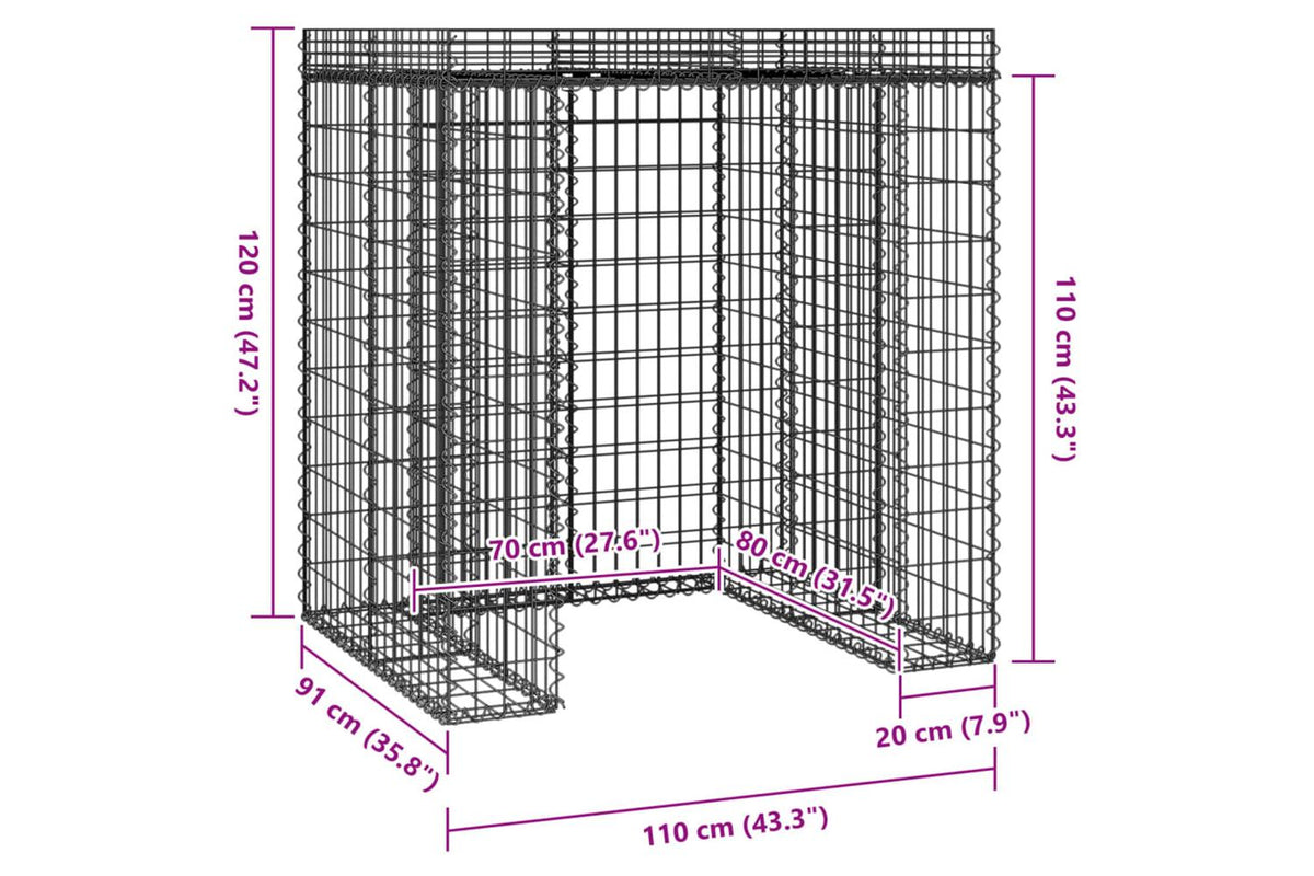 Vidaxl 151335 Gabion Wall For Garbage Bin 110x91x120 Cm Galvanised Iron-5
