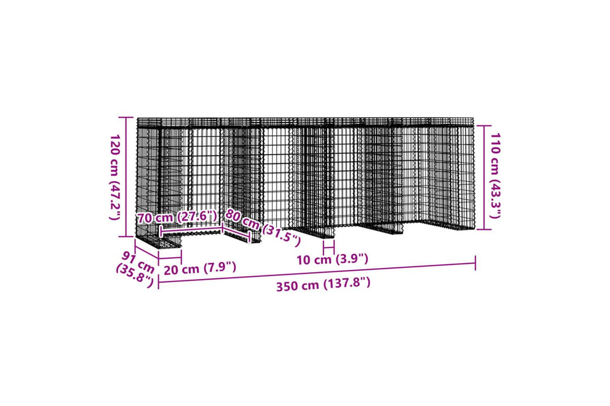 Vidaxl 151338 Gabion Wall For Garbage Bin 350x91x120 Cm Galvanised Iron-5
