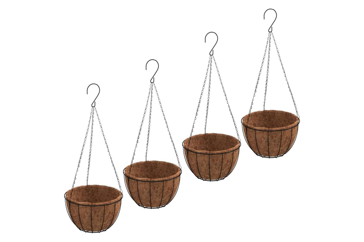 vidaXL 319358 Hanging Planters 4 Pcs With Coco Liners Black ÃƒÂƒÃ‚Â˜ 35x52cm Steel