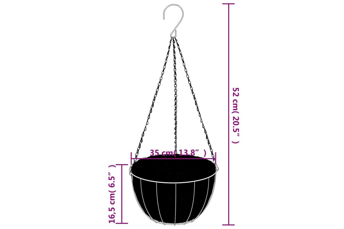 vidaXL 319358 Hanging Planters 4 Pcs With Coco Liners Black ÃƒÂƒÃ‚Â˜ 35x52cm Steel-6