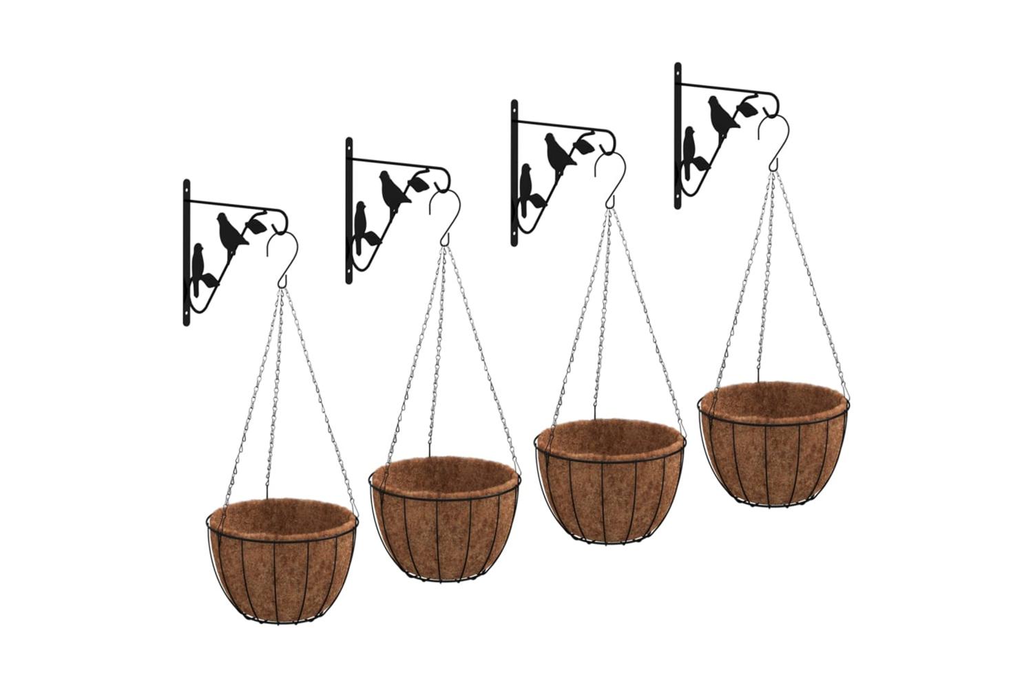 Vidaxl 3188014 Hanging Basket Brackets With Planters 4 Pcs Black Steel-2