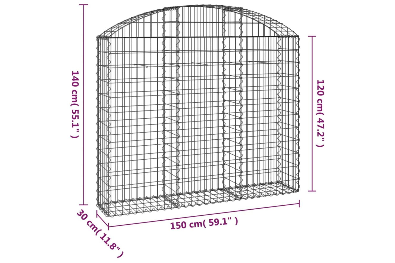 vidaXL 153446 Arched Gabion Basket 150x30x120/140cm Galvanised Iron-5