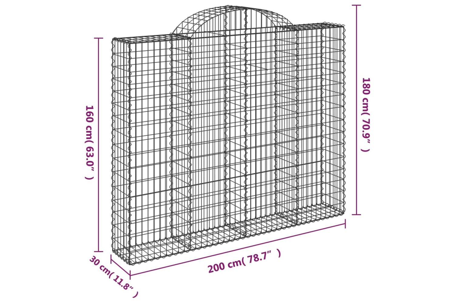 vidaXL 153488 Arched Gabion Basket 200x30x160/180cm Galvanised Iron-5