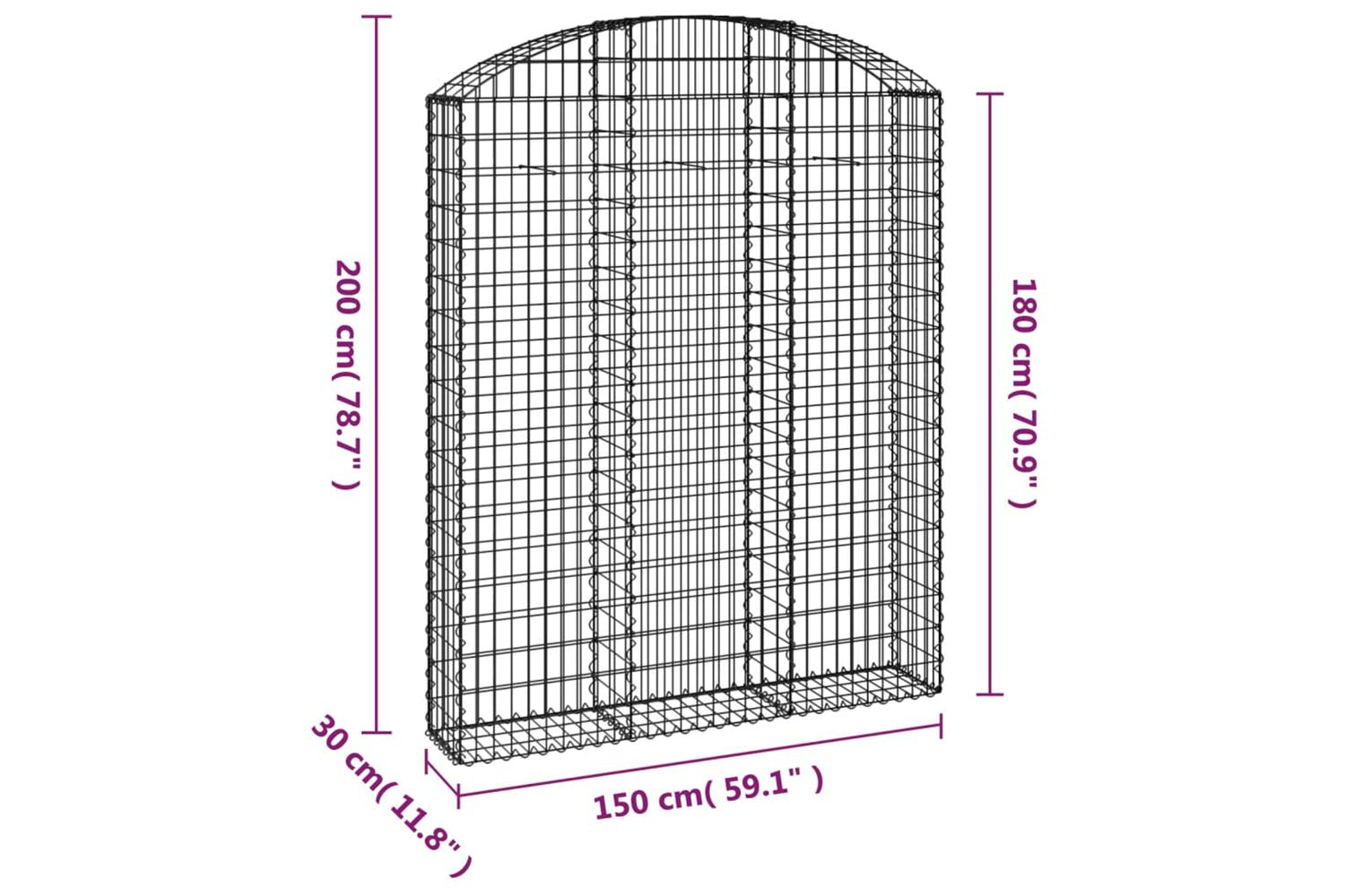 vidaXL 153449 Arched Gabion Basket 150x30x180/200cm Galvanised Iron-5