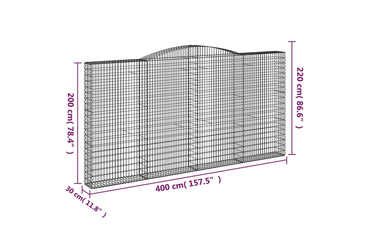 vidaXL 153530 Arched Gabion Basket 400x30x200/220cm Galvanised Iron-5