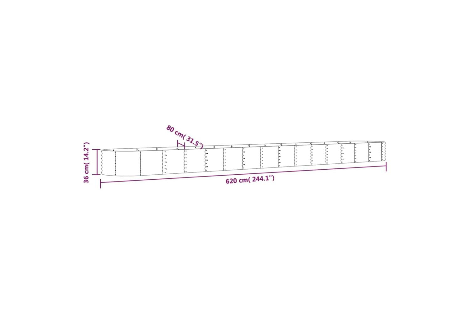 vidaXL 318947 Garden Raised Bed Powder-coated Steel 620x80x36cm Silver-6