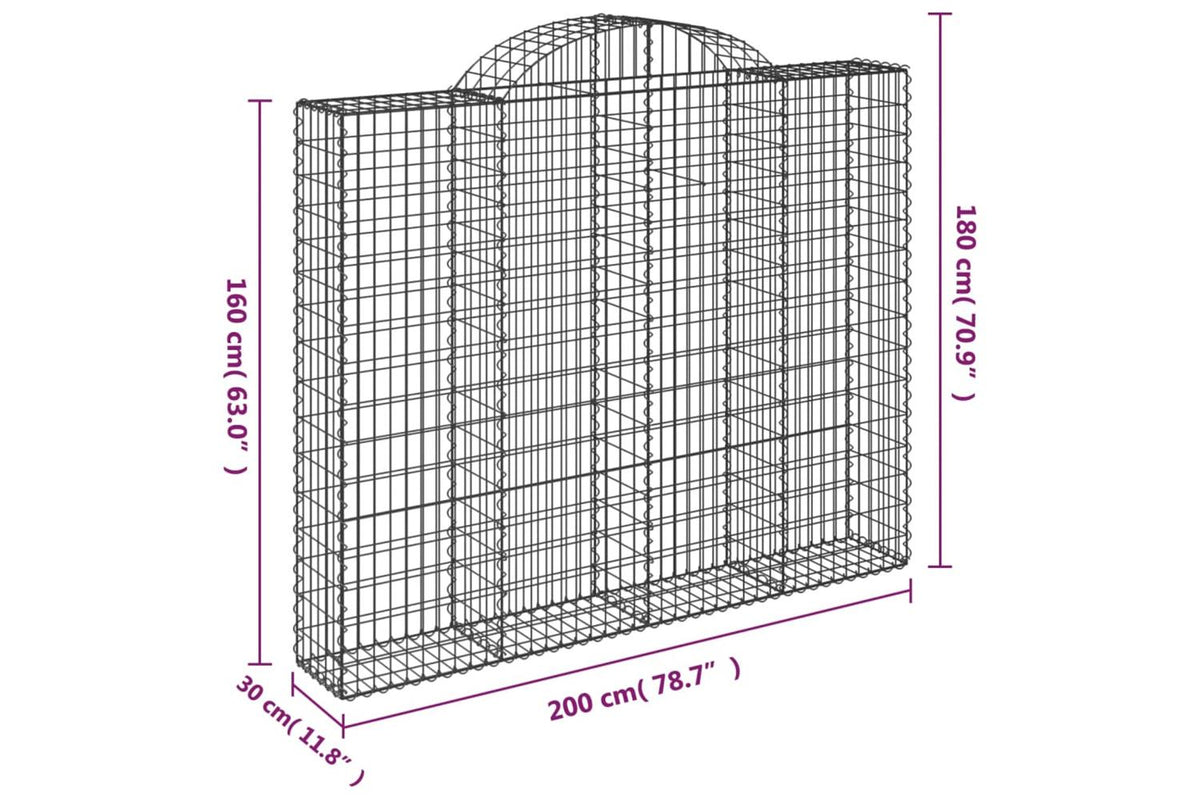 vidaXL 3146173 Arched Gabion Baskets 2 Pcs 200x30x160/180cm Galvanised Iron-6