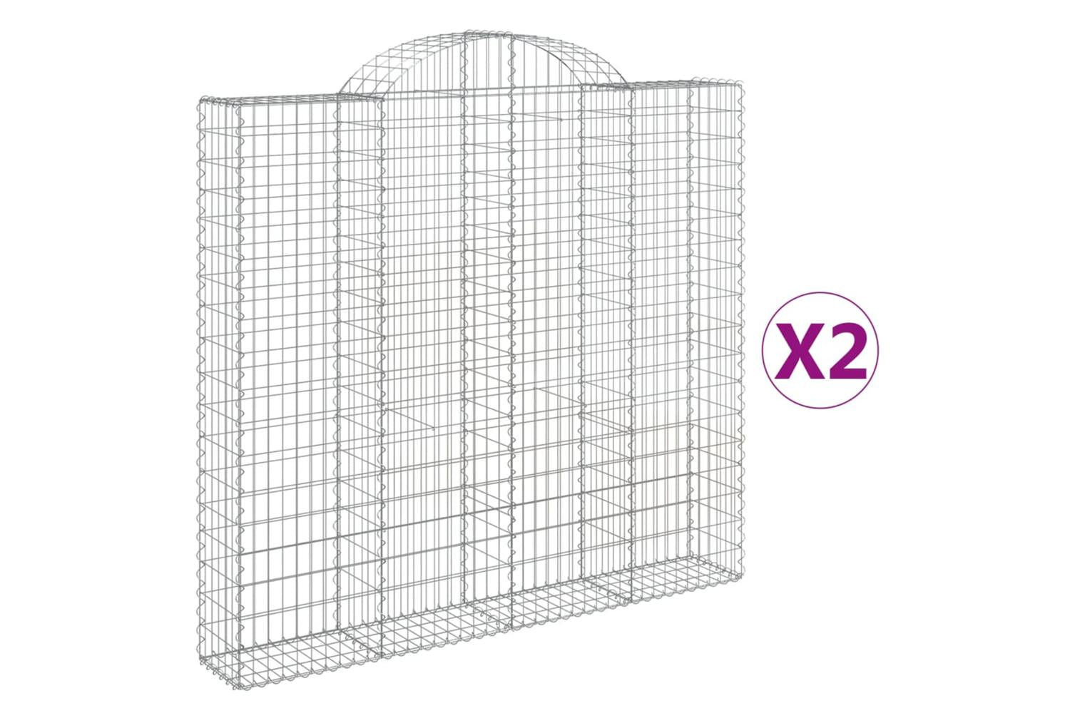 vidaXL 3146194 Arched Gabion Baskets 2 Pcs 200x30x180/200cm Galvanised Iron-2