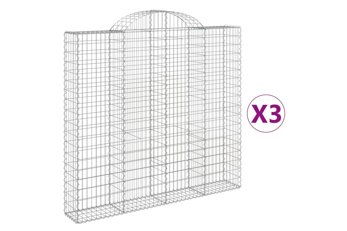 vidaXL 3146195 Arched Gabion Baskets 3 Pcs 200x30x180/200cm Galvanised Iron-2