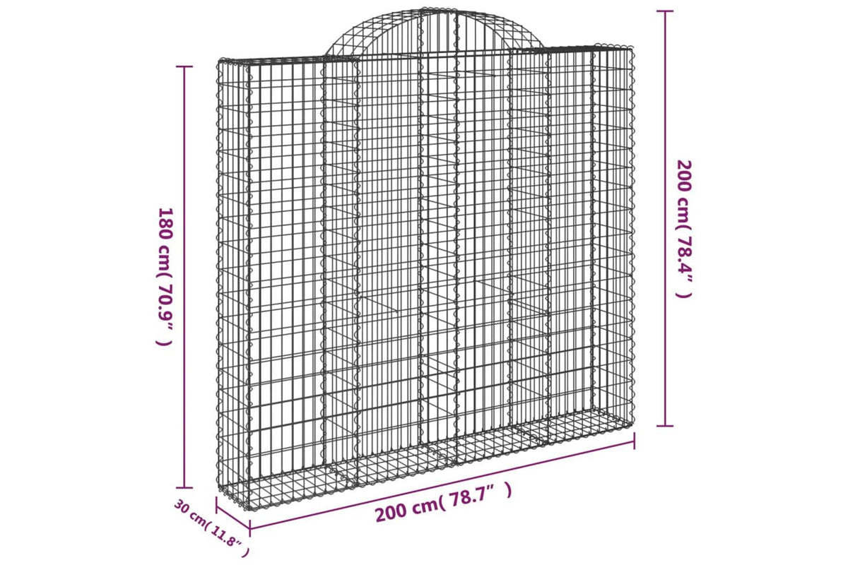 vidaXL 3146195 Arched Gabion Baskets 3 Pcs 200x30x180/200cm Galvanised Iron-6