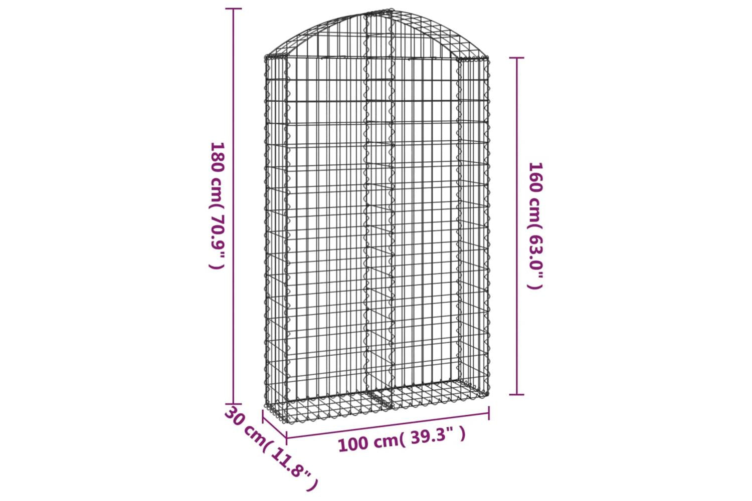 vidaXL 153428 Arched Gabion Basket 100x30x160/180cm Galvanised Iron-5