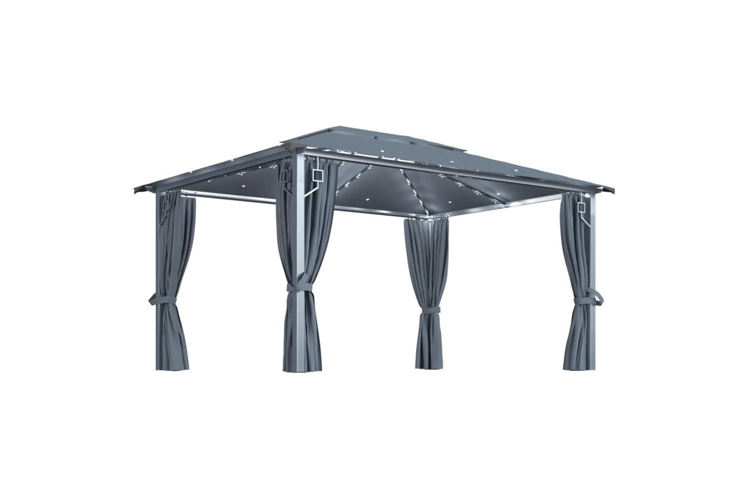 Vidaxl 3070336 Gazebo With Curtain&led String Lights 4x3 M Anthracite Aluminium