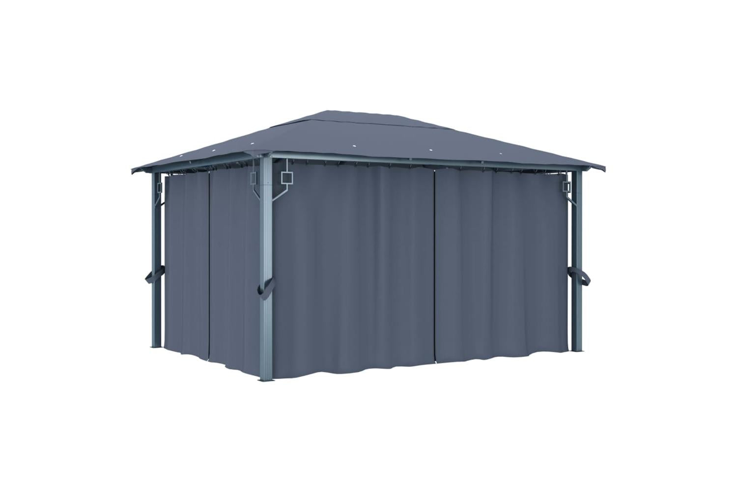 Vidaxl 3070336 Gazebo With Curtain&led String Lights 4x3 M Anthracite Aluminium-3